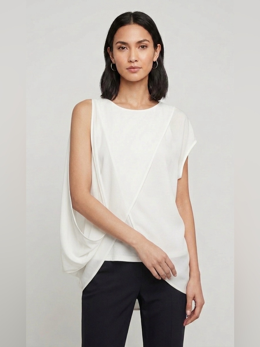 Bcbg Maxazria White Asymmetrical Draped Sleeveless Top, Size Xs